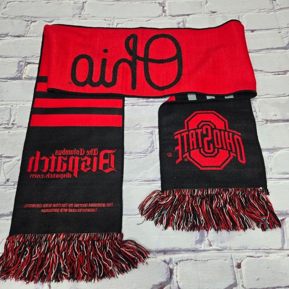 Ohio State Buckeyes NCAA Knit Scarf Red Black Columbus Football Promo Fringe